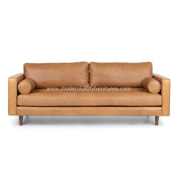 Mid-Century Modern Sven Charme Tan Leather Sofa